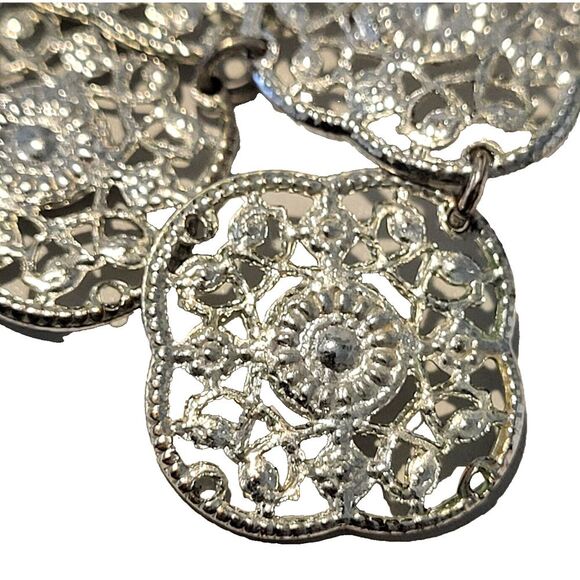 Silver Lace Pendant Pierced Earrings 4 Pendants Shiny Vintage Style 1.5 in drop - Picture 6 of 8